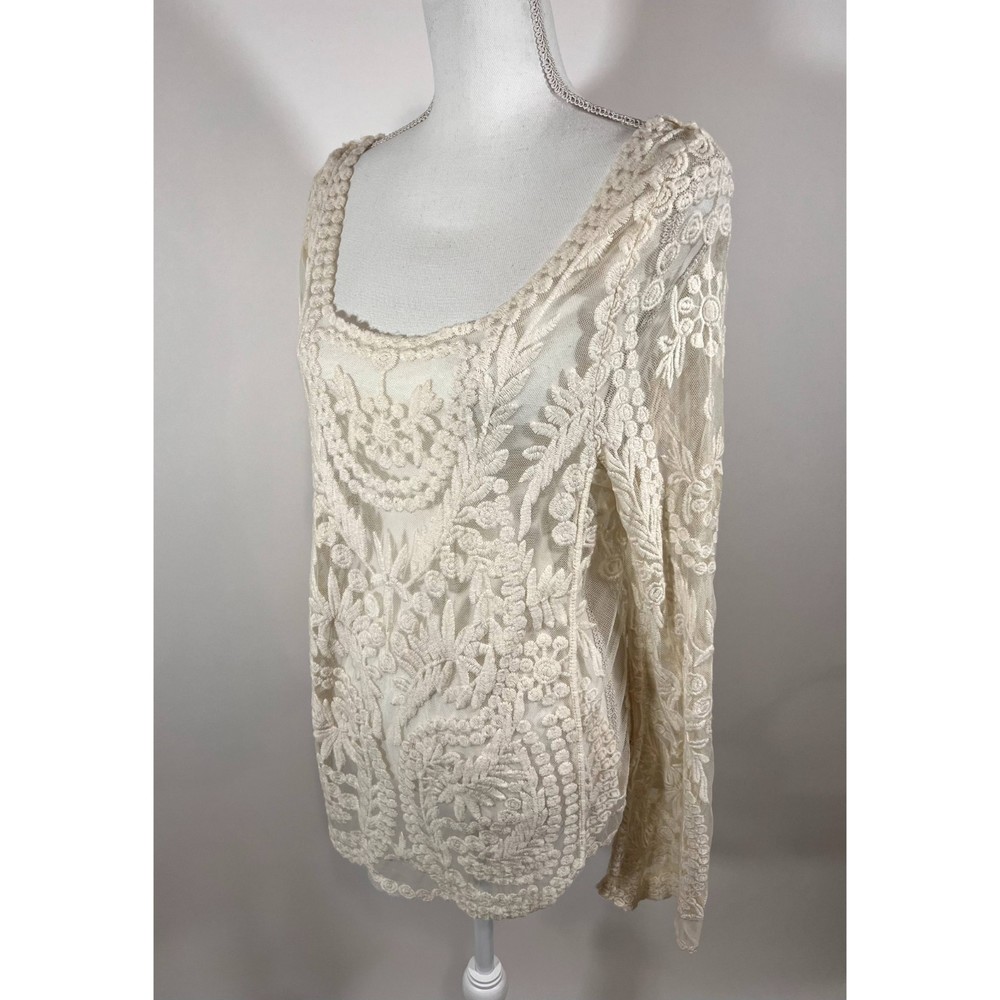 Banana USA Top Embroidered Lace Ivory Cream Beige Blouse Shirt Top Size Small